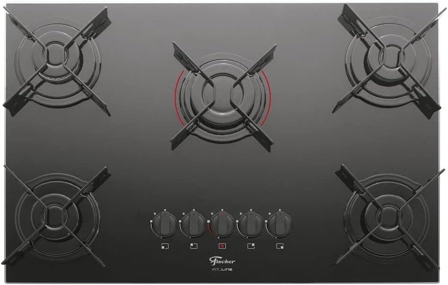 Cooktop a Gás Fischer 5Q Fit Line 5 Bocas Mesa de Vidro Preto Bivolt